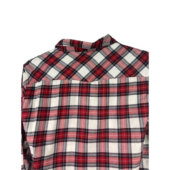 Red White Black Plaid Button Down Flannel Shirt Long Sleeve Snap Pockets XL - Picture 6 of 10